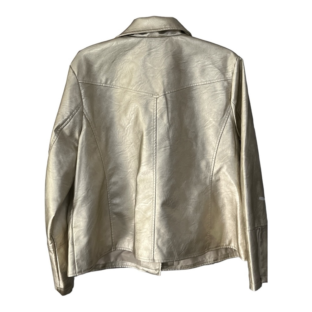 Baccini Metallic Gold Faux Leather Biker Motorcycle Bomber Jacket Women Size - Picture 6 of 8